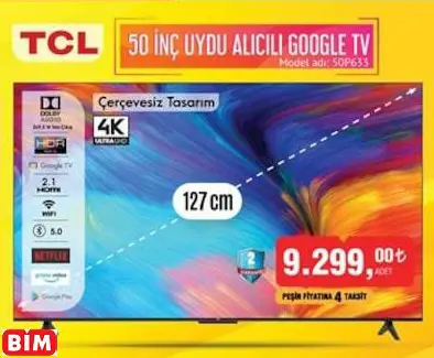 TCL 50 İNÇ UYDU ALICILI GOOGLE TV 50P633/AKILLI TELEVİZYON